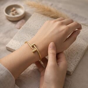 18k Gold Plated Stainless Steel Cable Cuff Bracelet Adjustable Wire Bangle 7.5"